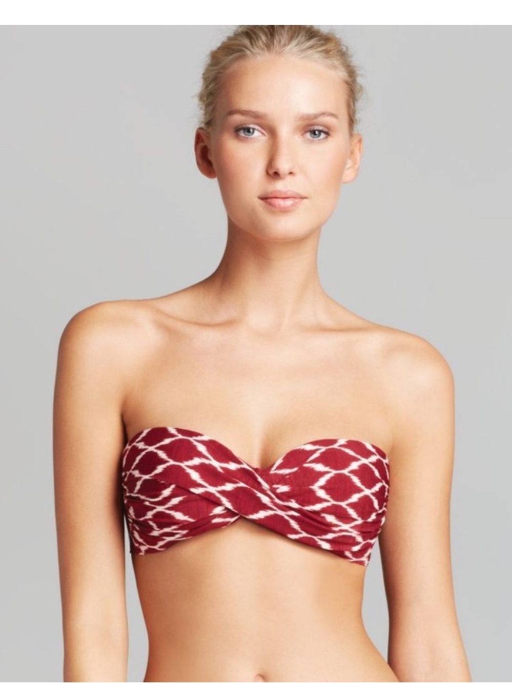 Robin Piccone Strapless Twist Bikini Top - Red Ikat Made in California